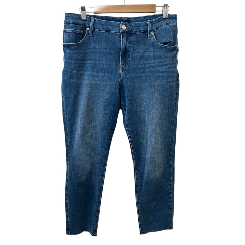 Express Mid Rise Medium Wash FlexX Cropped Skinny Jeans Size Large 12 14 16 - Picture 3 of 9